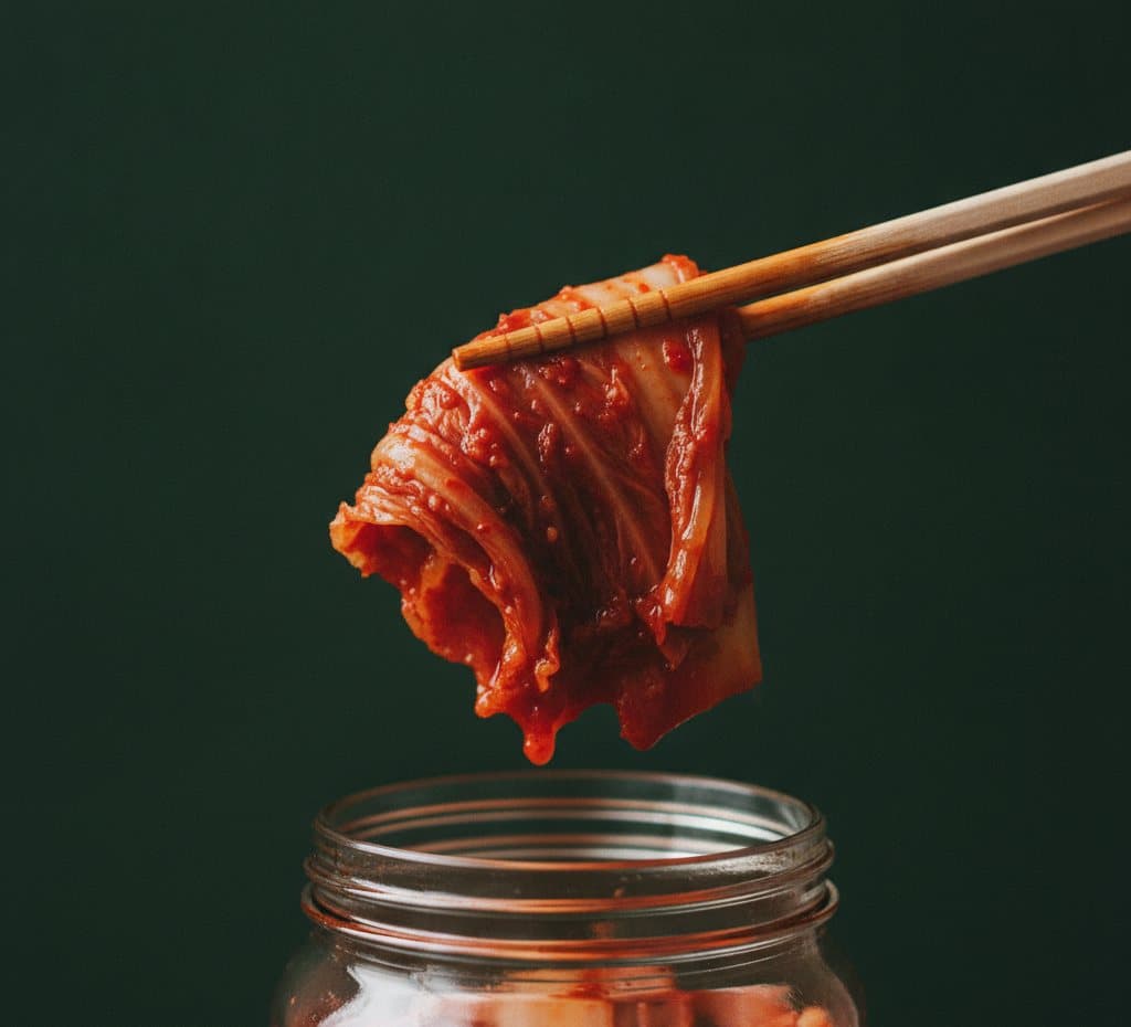 Ätpinnar lyfter kimchi ur burken
